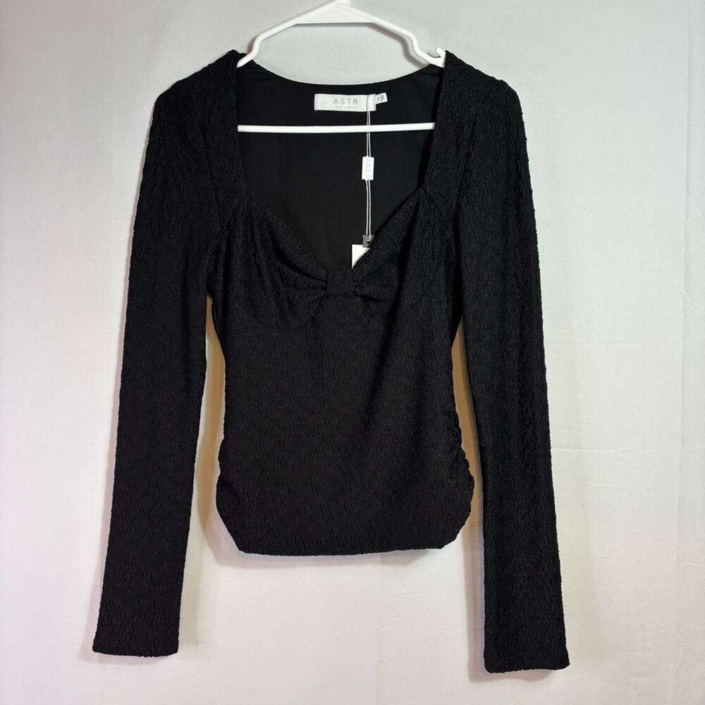 NWT Astr Black Sweetheart Neckline Textured Women's Top Size Medium M0256